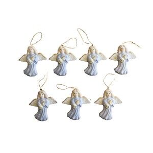 Lot 6x Ceramic Angel Christmas Ornament Autom Band Music Instrument Banjo Guitar